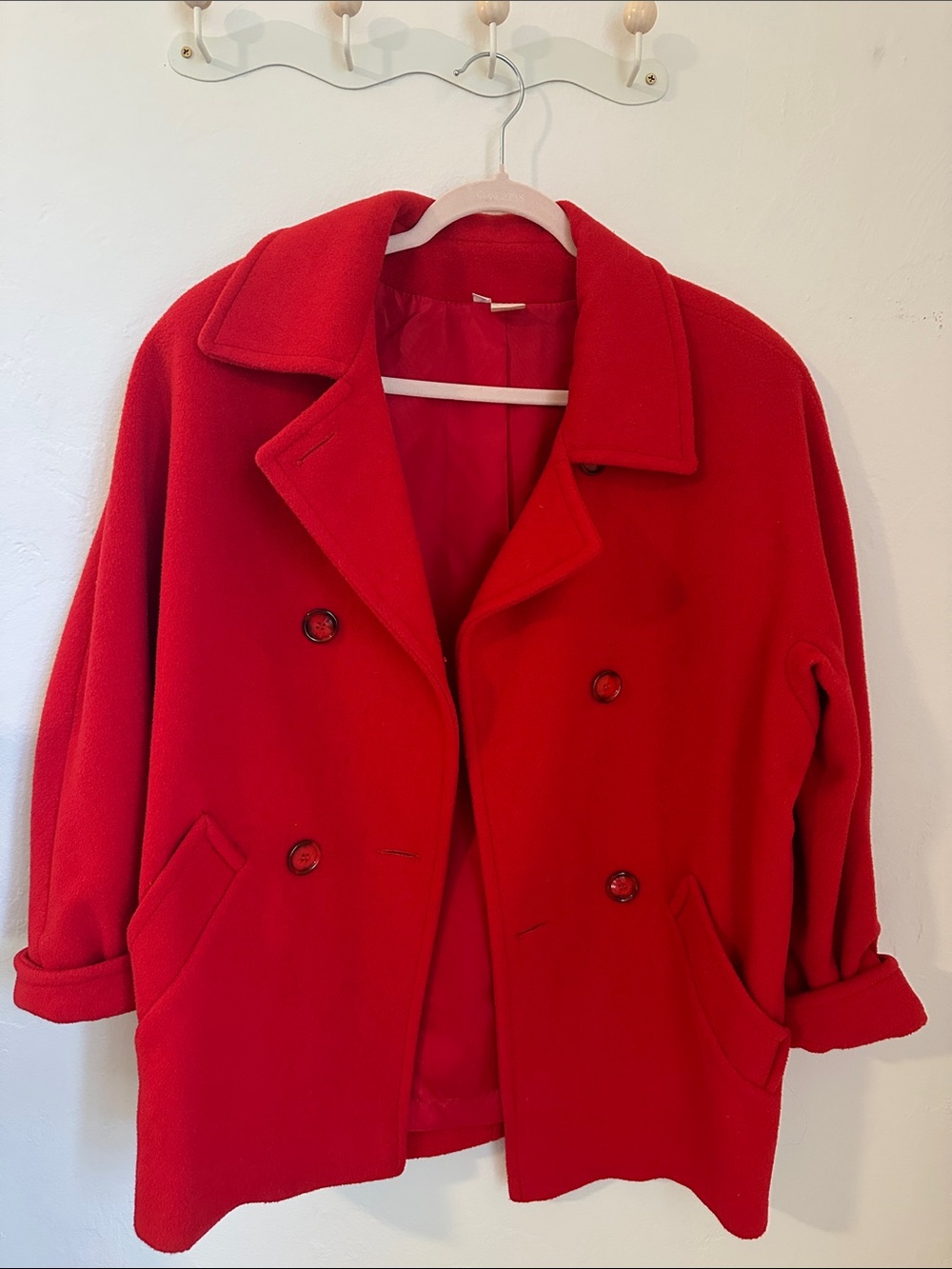 Vintage Women's Red Double-Breasted Pea Coat